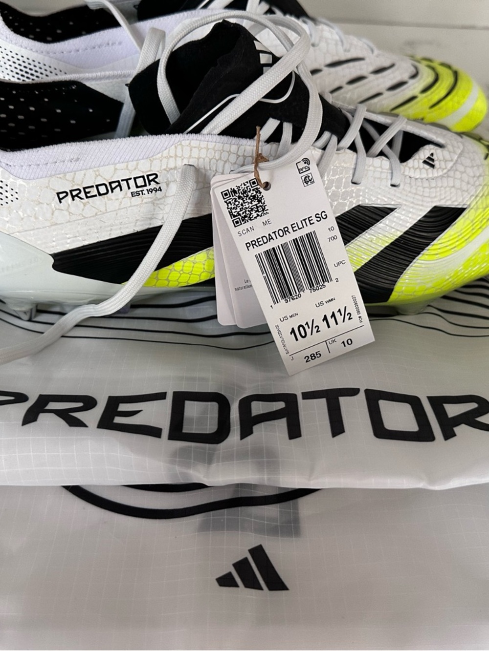 adidas White Black Neon Yellow Predator Elite SG Soccer Cleats